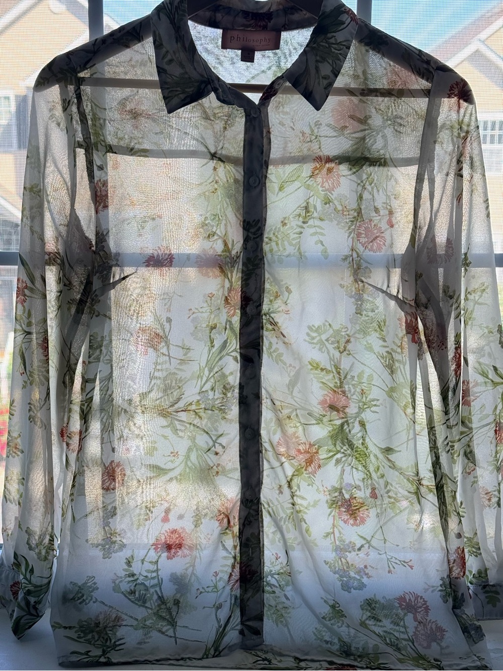 Philosophy Sheer Botanical Button Down Boho Blouse Size S EUC